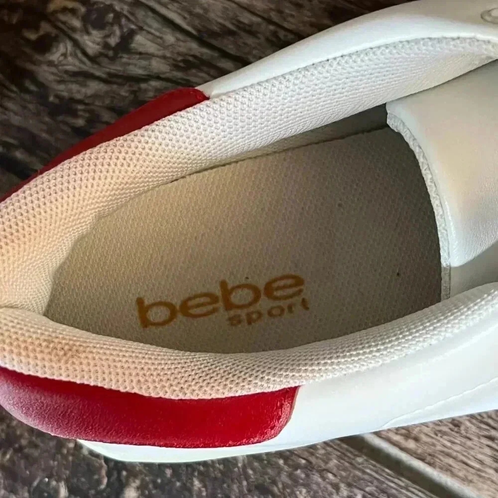 Bebe Sport White & Red Sport Kenedy Fashion Gym Shoes Women's Size 8.5 - Picture 7 of 8